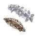 Parieo 2 Pieces Vintage Silver Leafy Barrette Antique Filigree Silver Flower Crystal Barrette Diamante Flower Design Hair Barrette