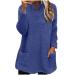 AMhomely Ladies Womens Soft Teddy Fleece Hooded Jumper Plus Size Double Fleece Casual Hoodies With Pocket V Neck Soft Fleece Hooded Sweatshirts Plain Pullover Tops Winter Lightweight Lounge Tops 04 Dark Blue M