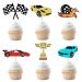 NICENEEDED 36 Pcs Race Car Cupcake Toppers Glitter Fighting Trophy Flag Racing Car Cupcake Picks Let's Go Racing Cupcake Toppers for Go Racing Sports Theme Baby Shower Birthday Party Cake Decors