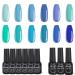 Drizzle Beauty Gel Nail Polish Kit Blue Green Series 12 Colors Collection with 3 Pack Top and Base Coat, 9ml Soak Off LED Nail Polish in Nail Art Box DIY at Home Gift for Women Aquamarine