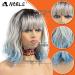Shop Noble Blue Wigs - 12 Curly Bob with Air Bangs | Heat-Resistant Synthetic Silver Blue Wig for Women - Buy Online on GoSupps.com