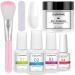 Lofuanna Dip Powder Nail Kit Starter-White Nail Dipping Powder with Base&Top Coat&Activator&Brush Saver No UV/LED Needed DIY French Nail Art Manicure Easy to Apply for Home or Salon Use 011