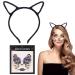 SwirlColor Cat Ears Headband Halloween Black Cute Furry Cat Ears Hair Bands with Self-Adhesive Face Gems Glitter for Kids Adults Fancy Dress Cosplay Party