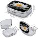 Buy White Lotus Print Pill Box - 2 Compartment Decorative Metal Pill Organizer for Pocket or Purse | Portable Medicine Case - Buy Online on GoSupps.com
