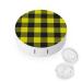 Yellow And Black Checked Round Case For Contact Lens Kit Storage Box with Mirror Printed