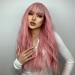 Pretfy 26 Long Pink Curly Wig with Air Bangs - Heat Resistant Synthetic Wig for Women - Ideal for Cosplay, Parties, Halloween - Pink-1 - Buy Online on GoSupps.com