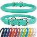 Collardirect round leather dog collar softly padded rolled handmade real leather collar for dog puppy cat small big black pink red purple blue mint green 30-35 cm