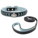 Newtensina Dog Collar and Lead Set Nylon Straps Woven Bling Collar Leather Diamante Puppy Collar with Leash for Dogs - Blue - S S Blue