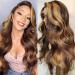 4/27 Highlight Body Wave Lace Front Wig 20 Inch Ombre Human Hair Wig For Black Women 13x6x1 T Part Middle Parting Lace Wig 20 Inch Highlight Wavy Wig