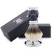 Haryali London shaving brush - 2 partial shaving set with shaving brush - shaving brushes roof hair Silberspitz - stainless steel shaving stand Perfect for shave - Elegant black color handle made of noble resin