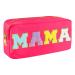 Nylon Washable Valentines Gift Makeup Bag-Women Chenille Letter Portable Travel Organizer Pouches for Mama Cosmetics Bag with Patches (Rose red-Mama)