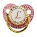 Gold Color Baby Pacifier Rhinestone Covered Lightweight Pacifier Set for 6-18 Months Baby at Home (Letter L)