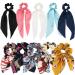 ANBALA Satin Ribbon Hair Scrunchies 10Pcs Bow Scarf Scrunchies  Thin Cold Scrunchies with Tail  Hair Ties Accessories for Girls Women Long Scrunchies Hair Scarves (5 Floral + 5 Solid Color Scrunchies) Set A
