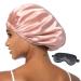 Hat Silk Bonnet Satin Bonnet Satin Sleeping Cap Adjustable Silk Cap Double Layer Silk Sleeping Cap for Women (Pink/Black)