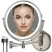 Rechargeable Wall Mounted Lighted Vanity Mirror Nickel, 8 Inch Double-Sided LED Makeup Mirror 1X/10X Magnification,3 Color Lights Touch Screen Dimmable 360°Swivel 13 Inch Extendable Bathroom Mirror Brushed Nickel