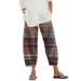 AWPXTKH Capri Pants for Women Casual Summer Cotton Linen Pants Loose Elastic Waist Capris Trousers Wide Leg Cropped Pants A-01-2-coffee Medium