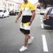 Men's 2 Piece Sport Suit Set | Fashion Print T-Shirt & Shorts | Yellow Sportwear - Size Small - Buy Online on GoSupps.com