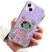 Rnrieyta Miago B r Astronaut Stander Shell Glitzer for iPhone 14 Cute Girls D nn Crystal protective cover Treibsand bling transparent case bumper with astronaut holder kickstand purple iPhone 14 purple
