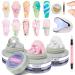 Solid Builder Gel for Nails Clear White Pink Hard Gel for Nails 3D Nail Gel Art 3 Colors Sculpting Gel with UV Nail Lamp & Chrome Powder for Nail Extension Carving Gel Modeling Nail Salon DIY Clear&White&Pink