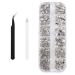Nail Art Rhinestones, 2000PCS Round Flat Back Gems Crystal for Face Eye Makeup, Nail Diamonds Crystal with Tweezer and Picking Pen for DIY Art Crafts Clothes Shoes Bags Decoration(6 Sizes, 1.5-6mm)