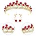 Red Rose Bridal Wedding Queen Crown Set - Gold Baroque Princess Tiara with Pearls, Crystals, and Rose Pendant - Ideal for Women and Girls - Buy Online on GoSupps.com