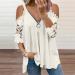 Floral Cold Shoulder Plus Size Top | Sexy Deep V Neck Blouse | Beige XL - Buy Online on GoSupps.com