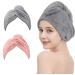 YQBFTC 2 pieces turban towel with button hair turban microfiber super absorbent head towel for long hair quick -dry microfiber towel hair hair towel microfiber Towel hair all hair types F: pink gray
