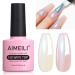 AIMEILI 2 In 1 Pearl Glitter Top Coat Gel Polish Micro Aurora Glitter Gel Polish Shimmer Gel Top Coat No Wipe UV LED Chrome Nail Art Top Gel High Gloss Shiny Finish Long Lasting 10ml 001