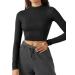 LASLULU Womens Seamless Workout Top Long Sleeve Ribbed Yoga Running Shirt Cropped Athletic Shirts Slim Fit Crop Tops Black Small