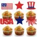 4th of July Cupcake Toppers Independence Day Cupcake Toppers Glitters Patriotic Cupcake Toppers USA Flag Red Blue Star Firework Hat Picks Toothpick Toppers for July 4th Party Decorations 18pcs Usa_18pcs