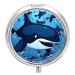 Pill Box Pill Case 3 Compartment Travel Pill Box Blue Killer Whale Printing Small Pill Box Portable Medicine Pill Case Pill Organizer for Purse & Pocket for Travel Handbag (Round)