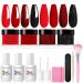 Honey Joy Dip Powder Nail Kit Starter 4 Colors Deep Red Glitter Holographic Black Dipping Powder Liquid Set with Base Top Coat for Nail Art Manicure Salon DIY No LED Nail Lamp Needed Dip-7pcs-08