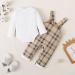 Puseky Baby Boy 3-6 Months Clothes Set | Long Sleeve Romper with Plaid Suspenders Overall Pants | Spring Fall Outfits in White - Buy Online on GoSupps.com