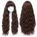 Mildiso Brown Wigs for Women, 26'' Long Curly Wavy Brown Wig with Bangs Natural Cute Hair Wig with Wig Net Perfect for Daily Party Halloween M062BR Dark Brown