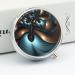 Decorative Round Pill Box - 3 Compartment Abstract Blue Brown Print | Portable Metal Pill Organizer for Travel - Buy Online on GoSupps.com