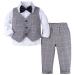 mintgreen Baby Boys Gentleman Suit Set Long Sleeve Shirt with Bowtie + Waistcoat + Pants Size: 1-4 Years Grey Plaid 3-4 Years