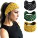 Eyanse Wide Boho Headbands for Women Vintage Retro Polka Dots Fashion Yoga Workout Head Wraps Knotted Pack of 3 Black Green Yellow