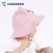 LANGZHEN Beach Sun Protection Hat for Baby Girls - Adjustable Wide Brim Toddler Kids Hat with Chin Strap - Pink Cat Design - Buy Online on GoSupps.com