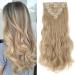8PCS Hairpiece Clip in Hair Extensions 17" -Dark Blond/Bleach Blond Synthetic Hair Piece Curly Wavy for Full Head 17 Inch Curly #Dark Blond&Bleach Blond