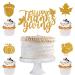 Qertesl 25PCS Thanksgiving Cupcake Toppers Turkey Maple Pumpkin Fall Themed Cake Topper Thanksgiving Party Cake Decorating Harvest Season Cake Decorating Cupcake Dessert Picks Gold4