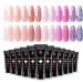 Aishaba Poly Nail Extension Gel Set, Nude Glitter Colors Poly Nail Gel Kit, 12 Colors Nail Builder Gel Enhancement Manicure Set for Nail Art Starter Kit