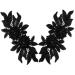 1 Pair 3D Lace Applique, Sew on Flower Bead Patches Embroidery Floral Motif Beaded Rhinestones Lace Trim Fabric Pearl Appliques Sewing Wedding Bride Dress Veil Clothes Decor (Black)