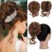 S-Noilite Claw Clip Messy Bun Hair Pieces Tousled Updo Hair Bun Hair Chignon Curly Wavy Hair Scrunchies Synthetic Ponytail Hair Extensions for Women - Light Auburn 30
