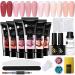 UR SUGAR Poly Nail Gel Kit Jelly Pink 6 Colours Pink Transparent Nude Poly Extension Gel Nail Set All Seasons Builder Nail Gel Enhancement Starter Kit with Slip Solution Basic Manicure Tools Jelly Pink Kit
