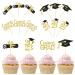 12Pcs Graduation Cake Topper Gold and Black Glitter Class Cupcake Toppers Cupcake Picks Cake Picks Cake Insert Topper Cake Insertion Card Grad Cap Diploma for 2023 Graduation Theme Party Cake