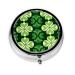 Green Clover Portable Metal Pill Box Round Mini 3-Compartment Plastic Insert hinged Fastening Design Suitable for Small Pills Must-Have for Travel