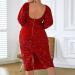 Shop Hanxiulin Women s V-Neck Long-Sleeved Evening Dress - Red Cocktail Dress with Mesh Insert - Plus Size XXL Festive Party Dress - Buy Online on GoSupps.com