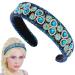Flayem Rhinestone Headband Sparkly Crystal Headband Glitter Heart Paddle Wide Hairband Gorgeous Banquet Hair Hoop Accessories for Women and Girls (Blue Crystal)