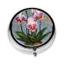 Blooming Orchidsround Pill Box 3 Compartment Round Pill Box Organizer &Portable Travel Pill Box for Traveling.