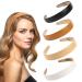 Vin Beauty 4 Pack Solid Leather Headbands for Women 1inch Wide Thick Non-slip Headband Elegant Soft PU Head Bands Hair Accessories for Women Girls Fits Most People(Dark Orange Black Beige White)
